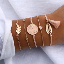 Load image into Gallery viewer, IPARAM 5pcs/set Bohemian Shell Bracelet Earth Love Leaf Tassel Charm Bracelets Set Women Multilayer Chain Rope Bracelet Jewelry
