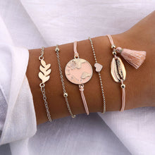 Load image into Gallery viewer, IPARAM 5pcs/set Bohemian Shell Bracelet Earth Love Leaf Tassel Charm Bracelets Set Women Multilayer Chain Rope Bracelet Jewelry